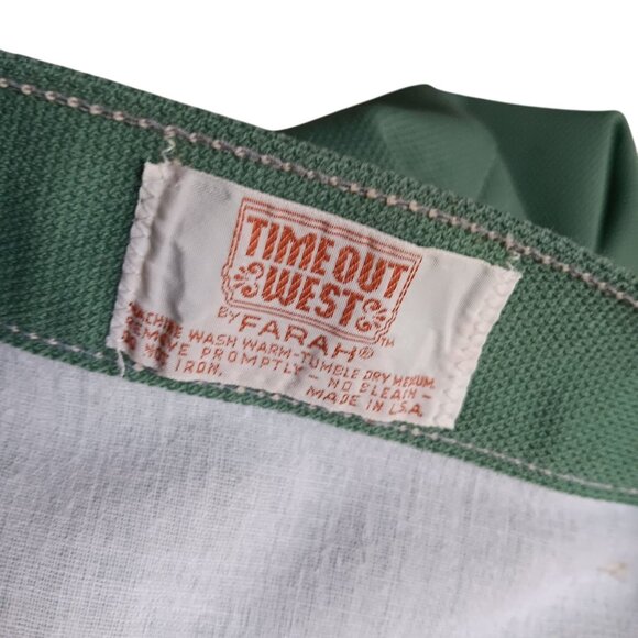 26x33 Vintage 70's Pants Farah Mens Avocado Green Polyester Bootcut Stretch Knit - Picture 6 of 7